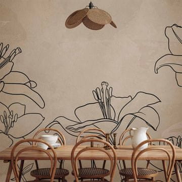 Artgeist Foto tapeta - Skica prirode - minimalistički lineart s cvjetovima ljiljana na bež pozadini
