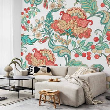 Artgeist Foto tapeta - Etnička vegetacija - biljni motiv sa šarenim cvjetnim ornamentima