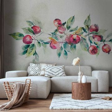 Artgeist Foto tapeta - Grana jabuke - krajolik s biljkom i crvenim jabukama na bijeloj pozadini