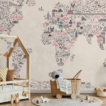 Artgeist Foto tapeta - Karta ikona - crtani prikaz svijeta u pastelnim bojama