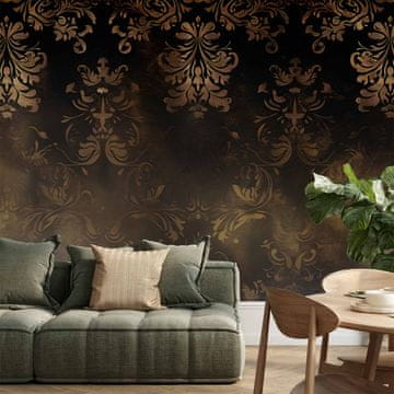 Artgeist Fototapeta - Barokni ornamenti u patiniranom zlatu i smeđoj boji: retro motiv / Tamni barokni uzorci sa zlatnim akcentima