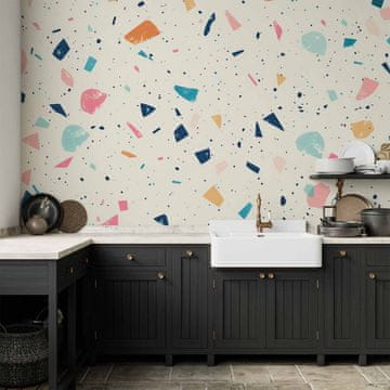 Artgeist Foto tapeta - Terrazzo s raznobojnim velikim elementima, veseli uzorak na svijetloj pozadini / Terrazzo s raznobojnim elementima