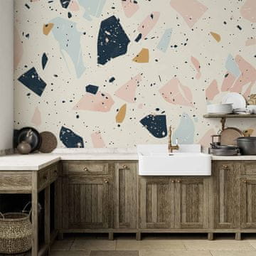 Artgeist Fototapeta - Terrazzo s velikim ljuskastim kamenjem u prigušenim bojama / Terrazzo s ljuskastim kamenjem