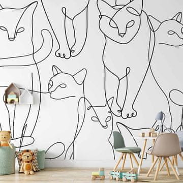 Artgeist Zidni mural - Lineart mačke - minimalističke skice crnih mačaka na bijeloj pozadini
