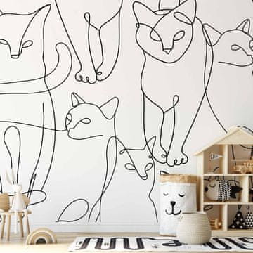 Artgeist Zidni mural - Lineart mačke - minimalističke skice crnih mačaka na bijeloj pozadini