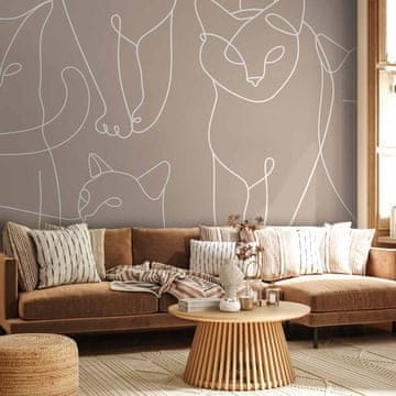 Artgeist Fototapeta - Lineart mačke - minimalističke skice bijelih mačaka na bež pozadini