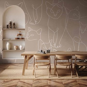 Artgeist Fototapeta - Lineart mačke - minimalističke skice bijelih mačaka na bež pozadini