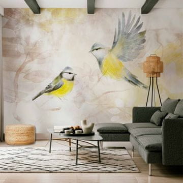 Artgeist Foto tapeta - Oslikane sise - motiv ptice s uzorcima u žutim i bež tonovima