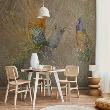 Artgeist Foto tapeta - Plesni paunovi - motiv ptice među apstraktnim ornamentalnim uzorkom