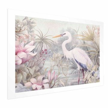 Artgeist Poster - Čaplja gazi po ribnjaku - ilustracija jarkih boja