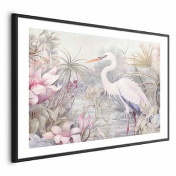 Artgeist Poster - Čaplja gazi po ribnjaku - ilustracija jarkih boja