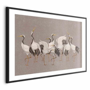 Artgeist Poster - Ples ždralova - svijetle siluete ptica na toplo sivoj teksturiranoj pozadini