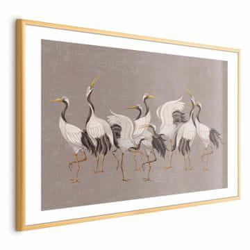 Artgeist Poster - Ples ždralova - svijetle siluete ptica na toplo sivoj teksturiranoj pozadini