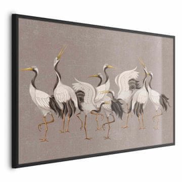 Artgeist Poster - Ples ždralova - svijetle siluete ptica na toplo sivoj teksturiranoj pozadini
