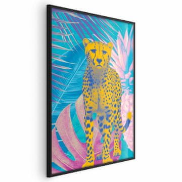 Artgeist Egzotični poster leoparda - Šareni portret geparda na pozadini tropskog lišća