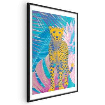 Artgeist Egzotični poster leoparda - Šareni portret geparda na pozadini tropskog lišća