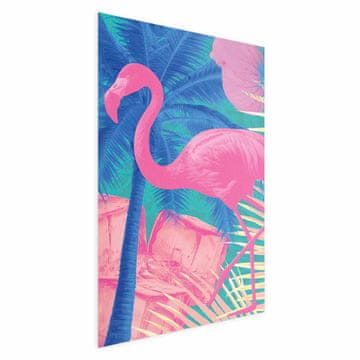 Artgeist Poster - Ružičasti flamingo - Apstraktni flamingo na pozadini palmi i kockica leda