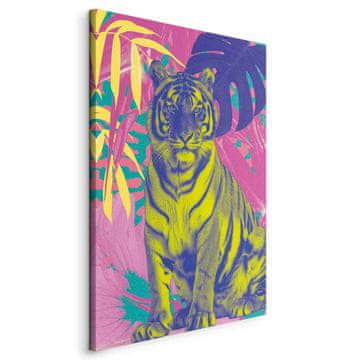 Artgeist Slika - Šareni tigar - Intenzivne boje tigra okruženog tropskim biljkama