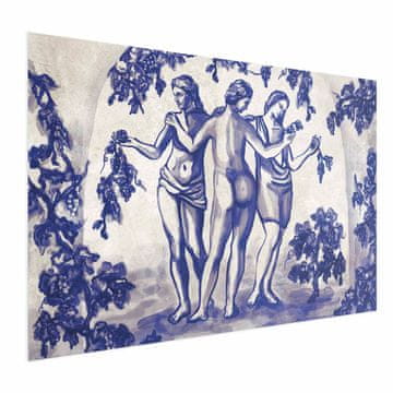 Artgeist Poster - Drevni vinograd - Tri žene u portalu oslikane plavom tintom