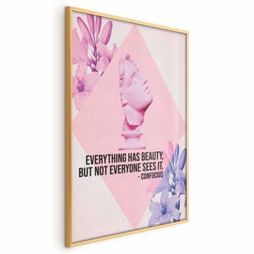 Artgeist Poster - Konfucije o ljepoti - ružičasta bista s cvijećem i citatom