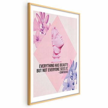 Artgeist Poster - Konfucije o ljepoti - ružičasta bista s cvijećem i citatom