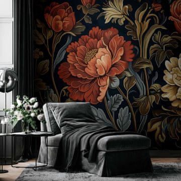 Artgeist Foto tapeta - Veliko tapiserijsko cvijeće retro cvjetni motiv u stilu kilima / Veliko tapiserijsko cvijeće u retro stilu