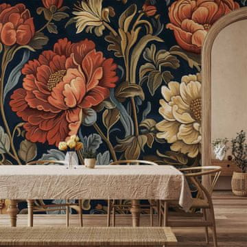 Artgeist Foto tapeta - Veliko tapiserijsko cvijeće retro cvjetni motiv u stilu kilima / Veliko tapiserijsko cvijeće u retro stilu