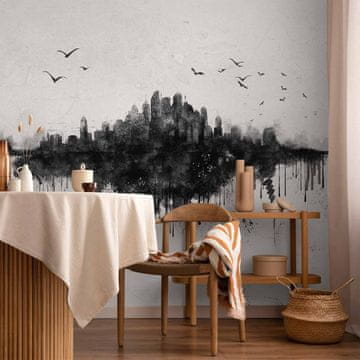 Artgeist Foto tapeta - Veliki grad - apstraktna panorama grada u crnom akvarelnom stilu