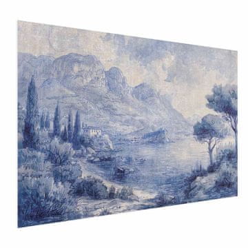 Artgeist Poster - Plavi zaljev - Talijanski krajolik jezera Como oslikan plavom tintom