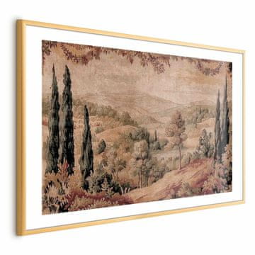 Artgeist Poster - Mediteranski krajolik - stara tapiserija s brdom i jezerom