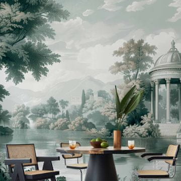 Artgeist Foto tapeta - Pogled na park i jezero, retro vintage krajolik u zelenilu / Pejzaž s parkom i jezerom u retro zelenilu