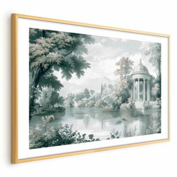Artgeist Poster - Pejzaž s parkom i jezerom u retro zelenim tonovima
