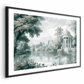 Artgeist Poster - Pejzaž s parkom i jezerom u retro zelenim tonovima