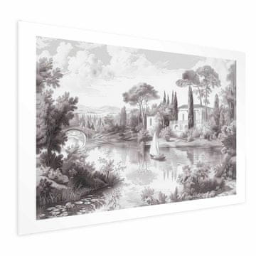 Artgeist Poster - Crno-bijeli vintage krajolik s ribnjakom