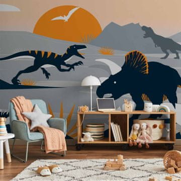 Artgeist Foto tapeta - Posljednji dinosauri s narančastom bojom - apstraktni krajolik za sobu