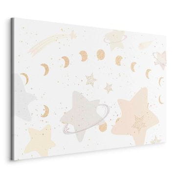 Artgeist Slika - Fantastična galaksija - Mjesečeve mijene u nijansama žute među zvijezdama u bež i pepeljastoj boji sa zvjezdanom prašinom/Mjesecom i zvijezdama