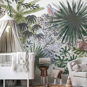 Artgeist Zidni mural - Flora Madagaskara - tropski krajolik s akvarelnim životinjama