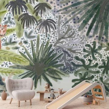 Artgeist Zidni mural - Flora Madagaskara - tropski krajolik s akvarelnim životinjama