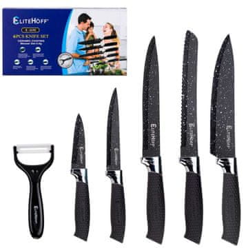 EliteHoff Set od 5 mramornih kuhinjskih noževa s gulilicom E-6192 Lumarko!