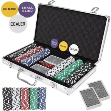 Malatec Poker Set 300 Žetonovi XL PREMIUM v Aluminijastem Kovčku | Texas Hold'em Poker Set | 10 g Žetoni s Kovinskim Jedrom | 2 Seta Kart