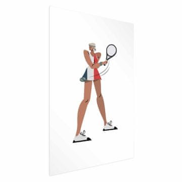 Artgeist Poster - Teniski igrač s reketom na bijeloj pozadini - ilustracija
