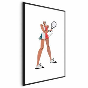 Artgeist Poster - Teniski igrač s reketom na bijeloj pozadini - ilustracija