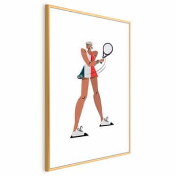 Artgeist Poster - Teniski igrač s reketom na bijeloj pozadini - ilustracija