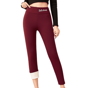 Nikcorp Ženske termo tajice s flisom, podstavljene, tople, elastične, prikrivajuće, visoki struk, oblikujuće, bordo, veličina L, 88% poliester 12% spandex, za proljeće jesen i zimu, perive u perilici
