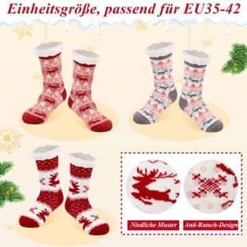 Nikcorp Božićne kućne čarape protiv klizanja set 3 para ABS protuklizno unisex pletene tople čarape s božićnim motivima univerzalna EU 35-42