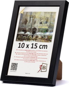 Nikcorp Okvir za fotografije 3-B LUND, drveni okvir od punog borovog drva 10x15 cm, crni, širina letvice 11 mm, visina letvice 14 mm, akrilno staklo, stražnja ploča MDF s držačem, za zid ili stol