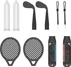 Nikcorp Komplet sportskih dodataka 6-u-1 za konzolne kontrolere ABS crna ergonomski držači stabilnost sigurnost za motion sports igre tenisa golfa kendoa fitness plesa