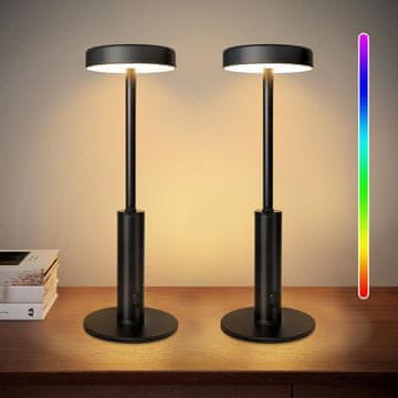 Nikcorp Bežična LED stolna noćna svjetiljka set 2 kom N/A RGB, dodirna regulacija 10-100%, 3000-4500-6500 K, 5000 mAh baterija, metalna legura, indikacija punjenja