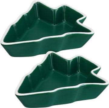 Nikcorp Keramička božićna zdjelica u obliku drvca set 2 kom tamnozelena za grickalice dip umak, 12 x 10 x 2,5 cm