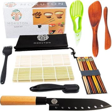 Nikcorp Set za sushi i maki od bambusa kompletan pribor japanski nož nož za avokado kalup za sushi 2 bambusne prostirke štapići kist žlica za rižu torba prirodni bambus